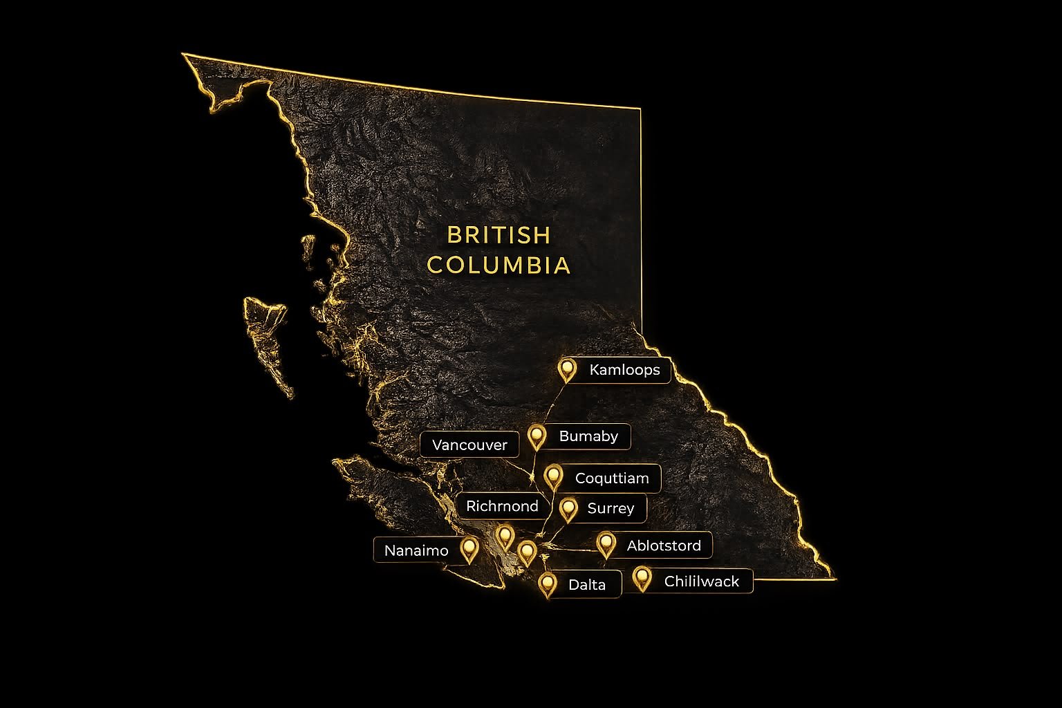 Map of British Columbia service coverage