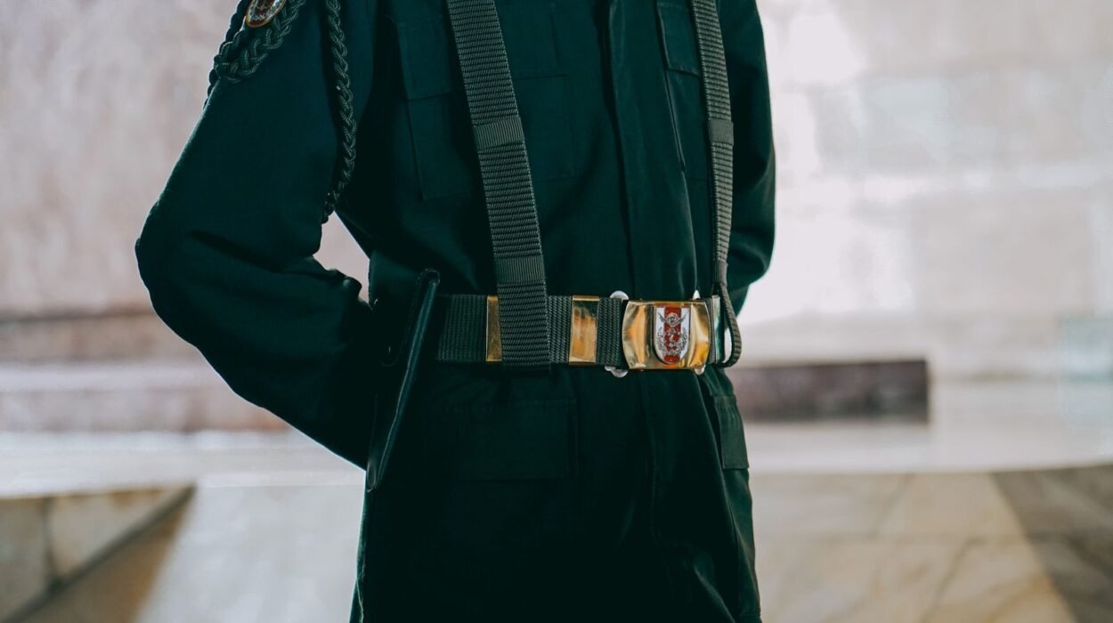 Detail of honor guard uniform in Ankara, showcasing the unique belt buckle and military design.