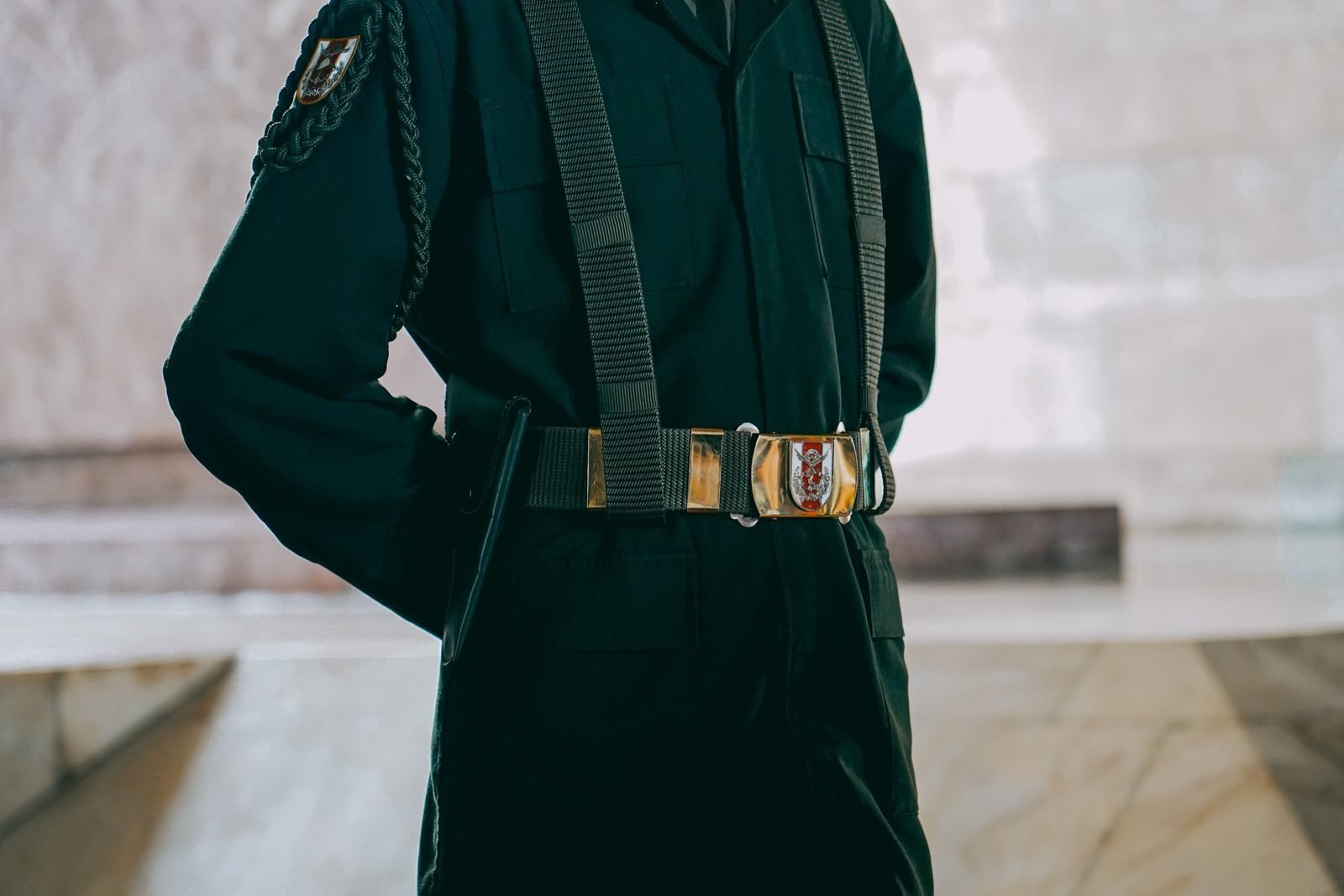 Detail of honor guard uniform in Ankara, showcasing the unique belt buckle and military design.