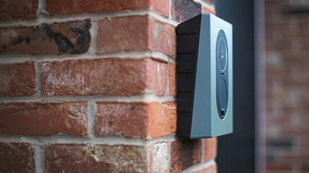 a close up of a brick wall with a speaker on it