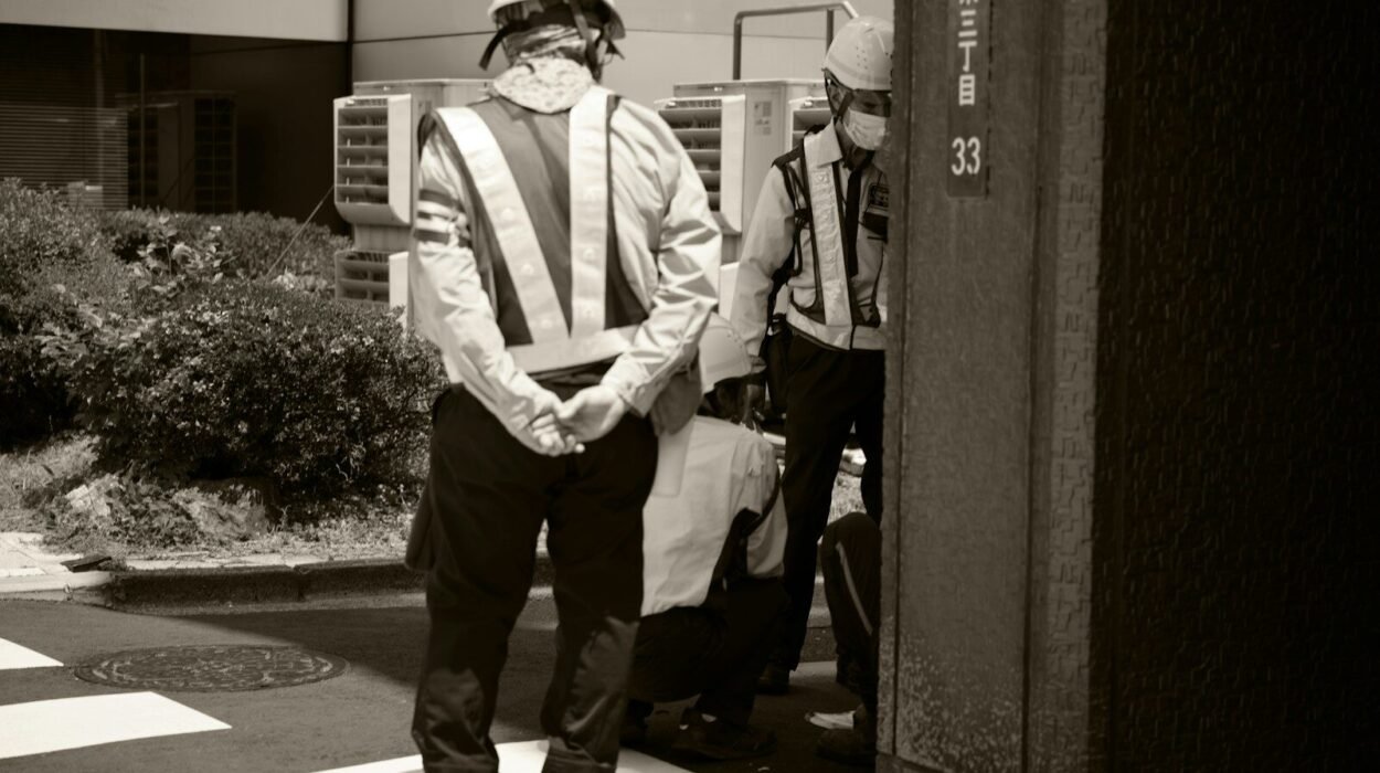 Two men wearing reflective vests and hard hats outside