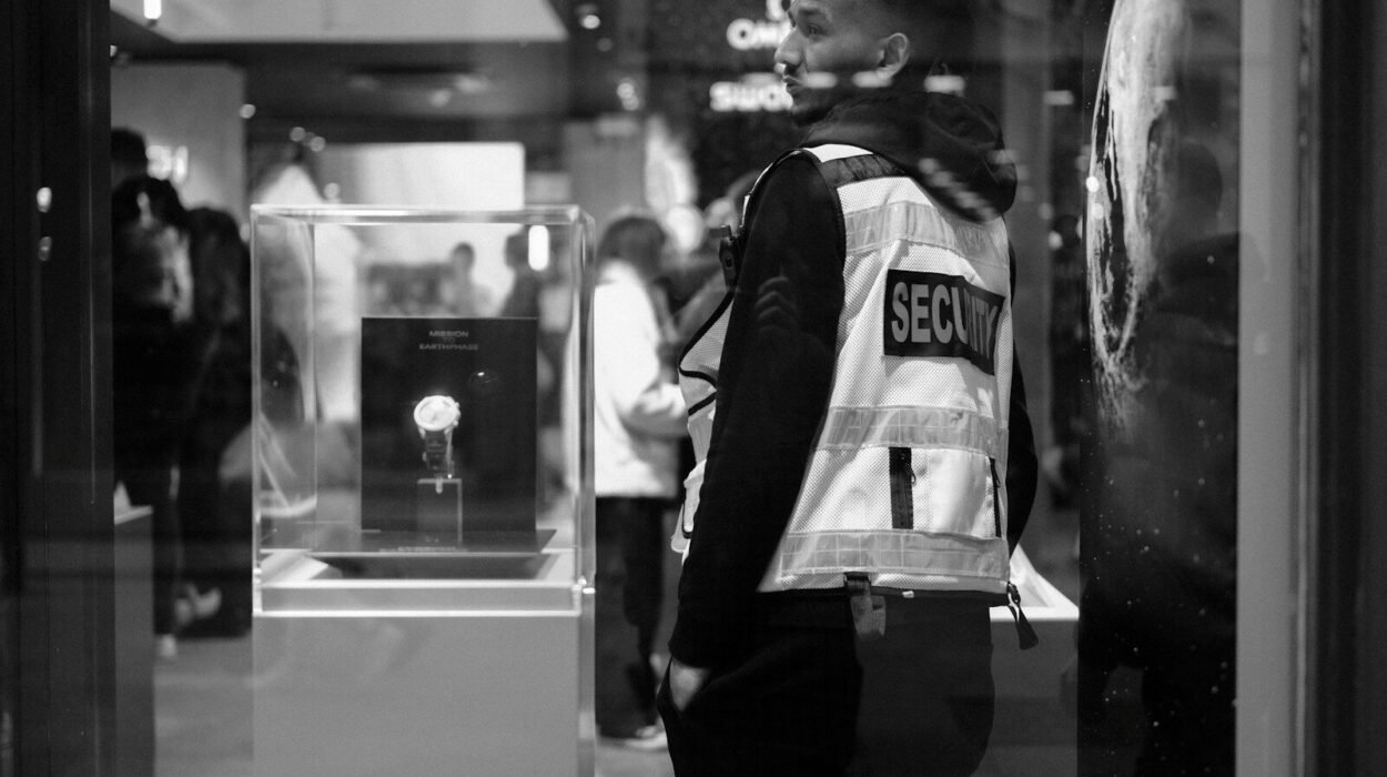 Security guard wearing a reflective vest in a store